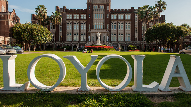 Close up of Loyola letters on campus