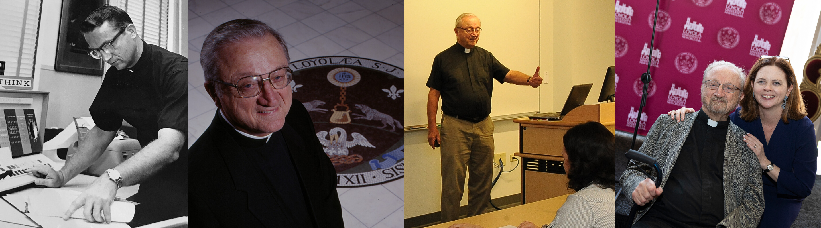 Banner with four photos of Fr. Carter