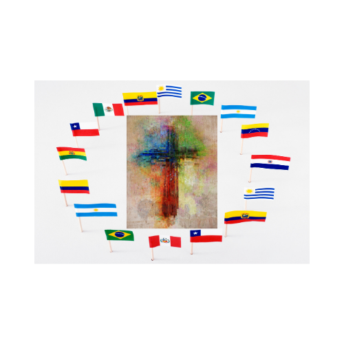Latin American flags around cross