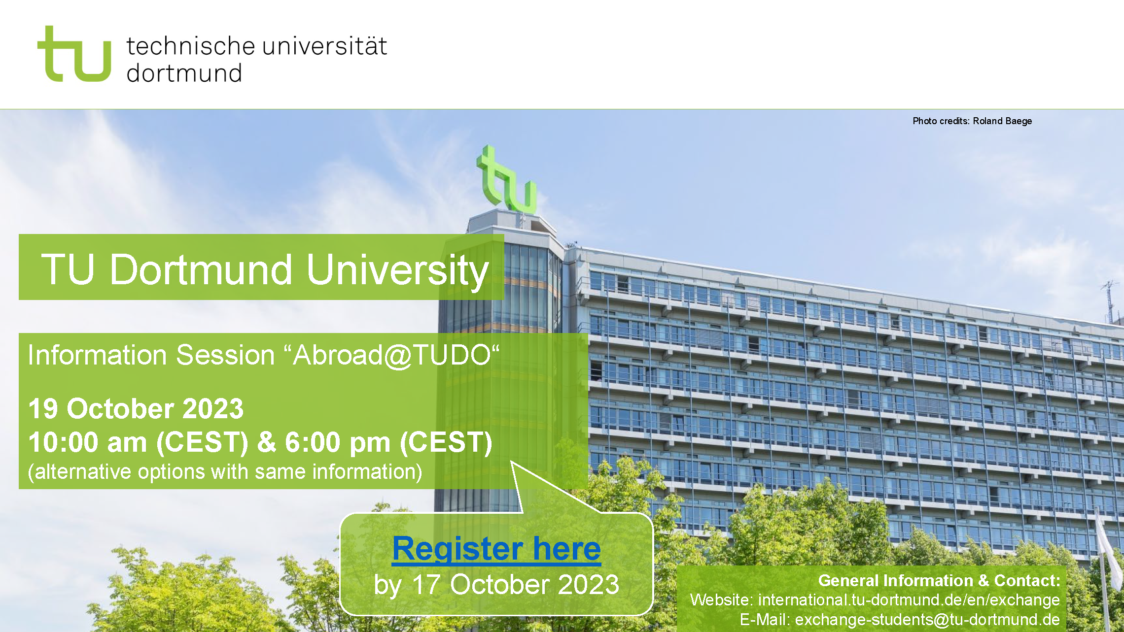 Flyer for partner led info session about studying abroad at TU Dortmund.