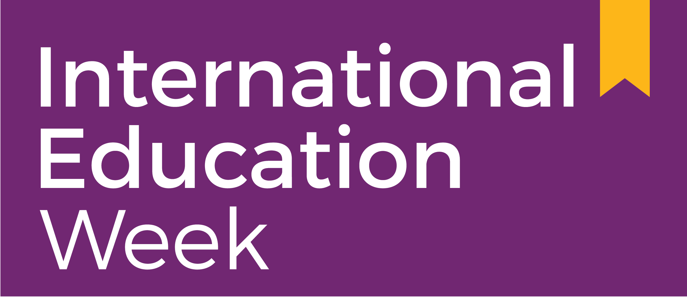 International Education Week official logo which is white text on a purple background.