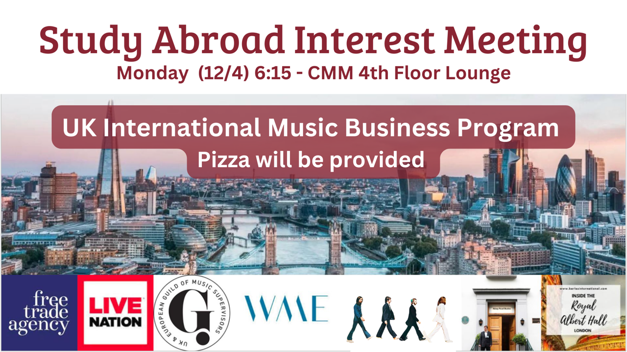 flyer background is a skyline view of London, with text overlaid detailing the event's time and location.
