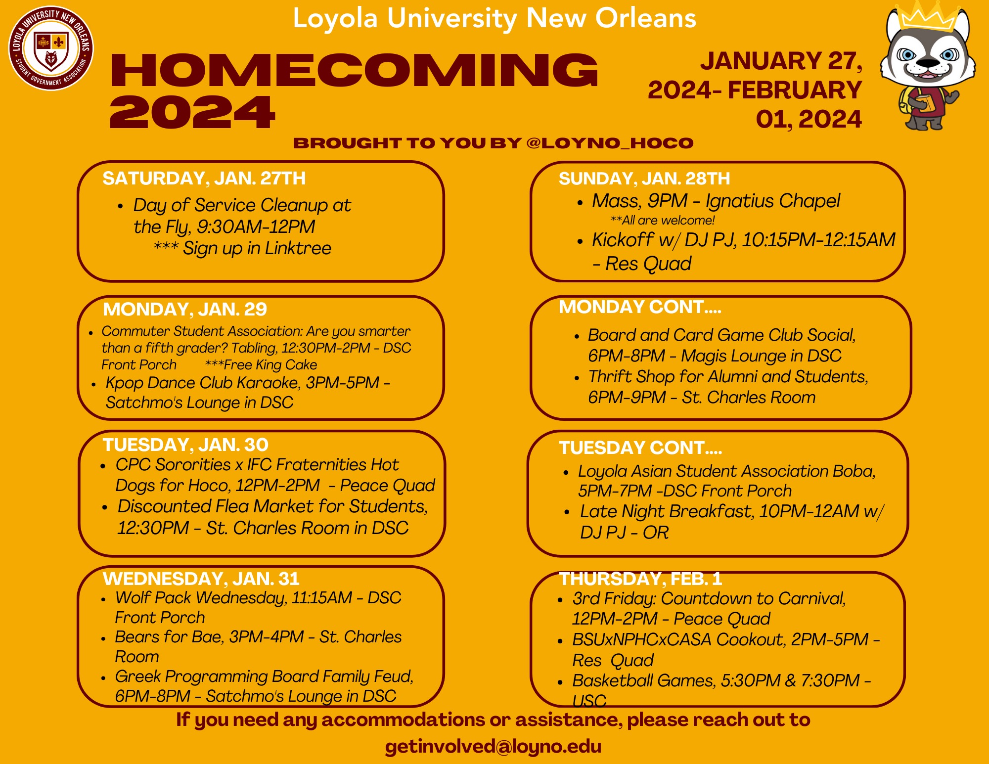 schedule for homecoming