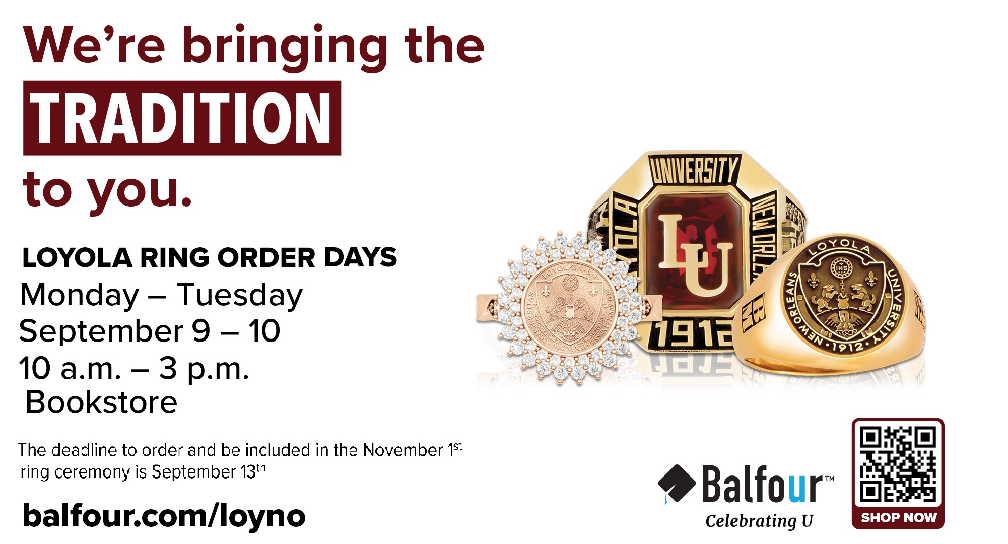 We're bringing the tradition to you! 3 rings and information about the event.