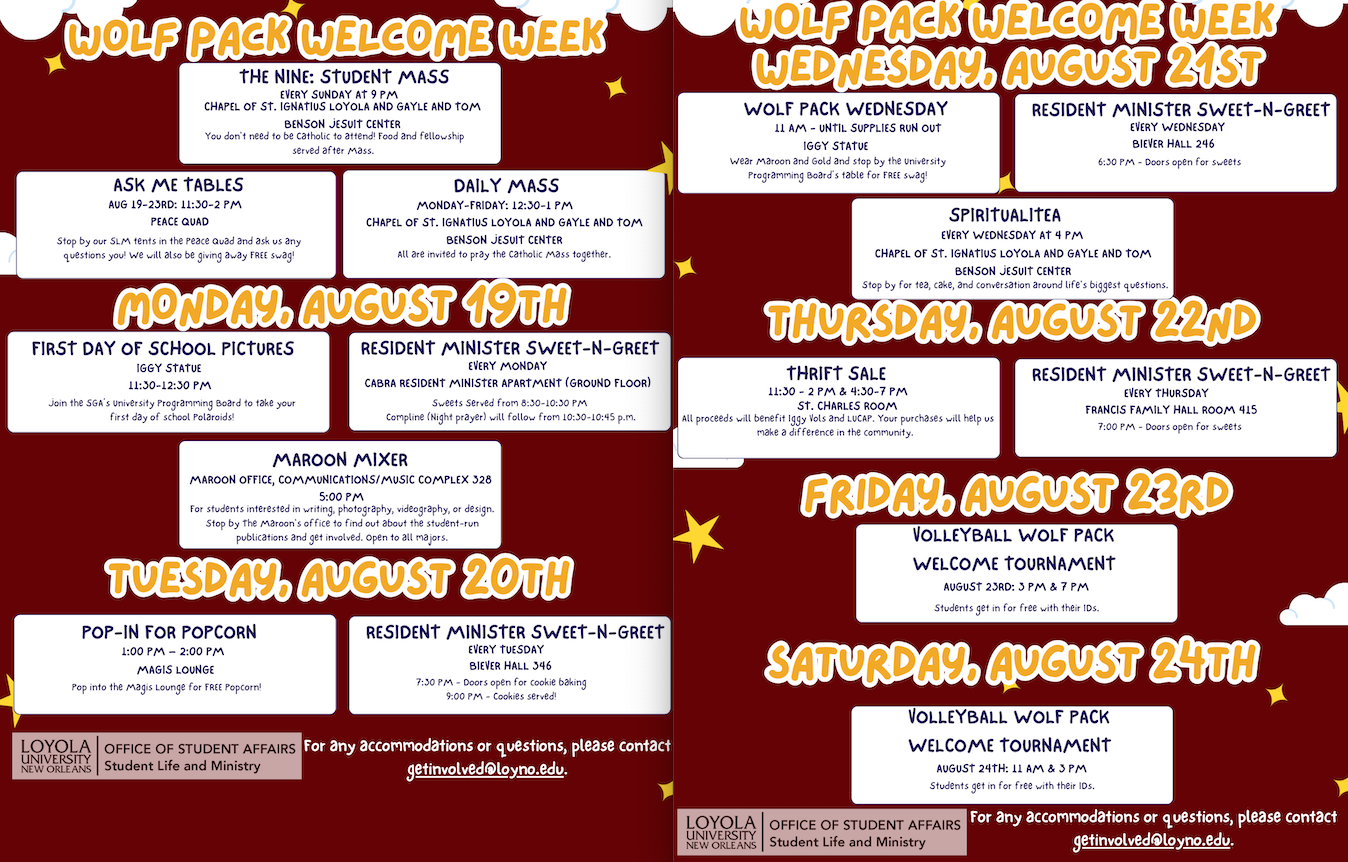 Welcome Week Schedule