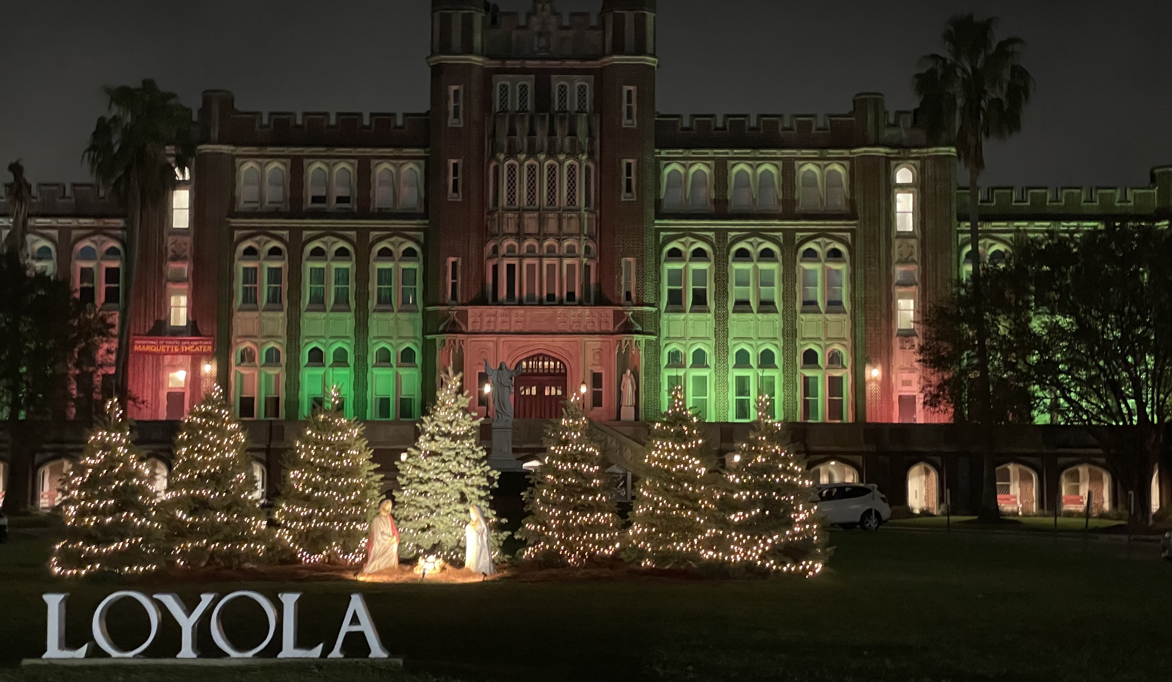 Christmas Trees in front of Loyola