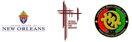 Logos of the Archdiocese of New Orleans, the Loyola Institute for Ministry,  and the Institute for Black Catholic Studies of Xavier University of Louisiana